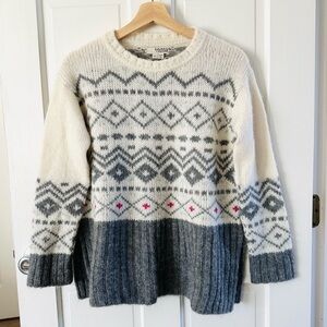 Label + Thread Greta Fairisle Crewneck Ski Sweater Alpaca Wool Peru Size XS